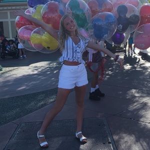 White and blue striped American Eagle blouse